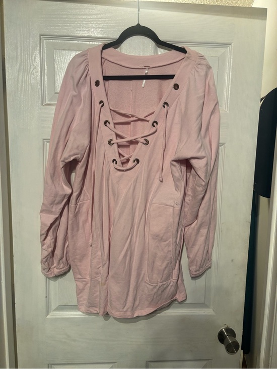 Free People Tops - Free People Blush Pink Lace-Up Tunic Sweater
